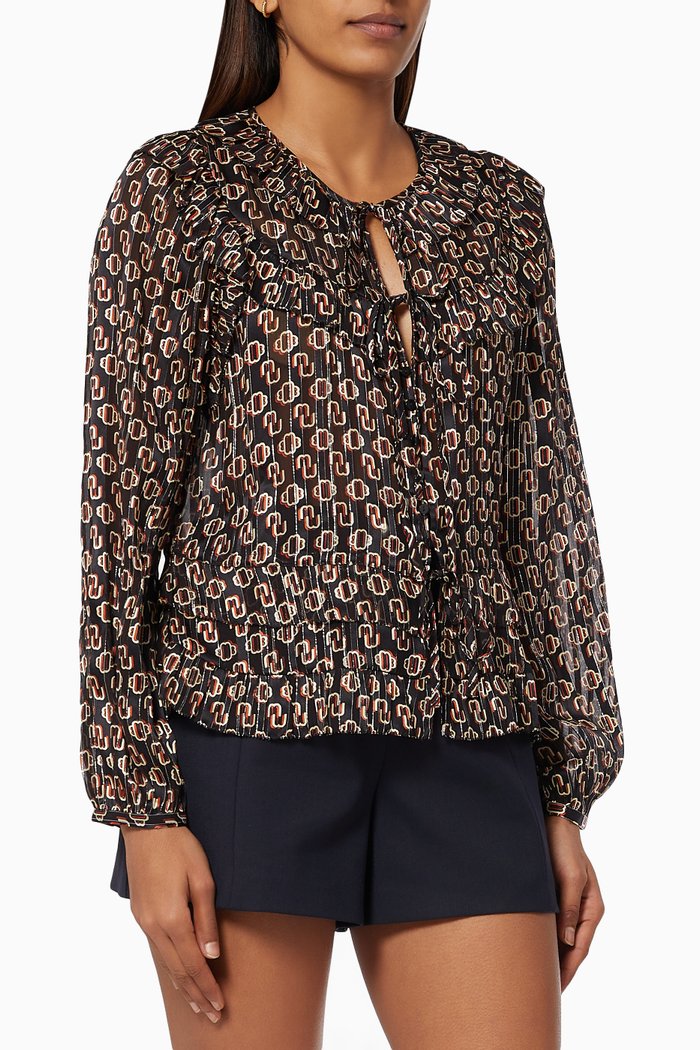 

Luzette Printed Top in Crepe, Black