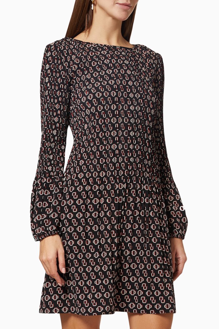 

Rockinala Pleated Printed Dress, Black