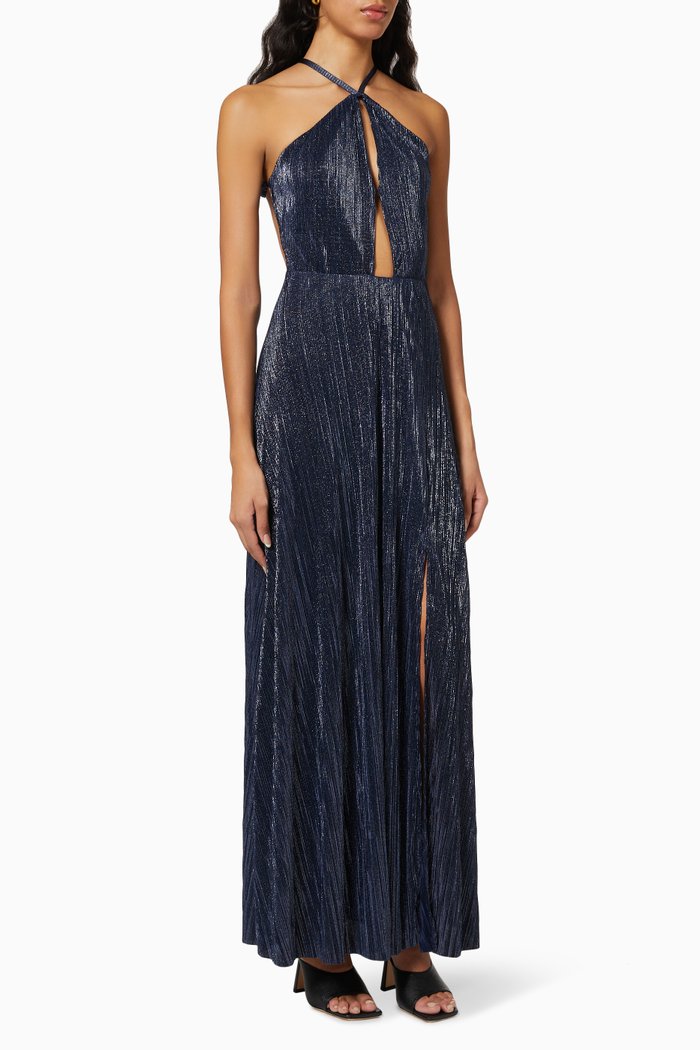 

Halterneck Dress in Pleated Lamé, Green