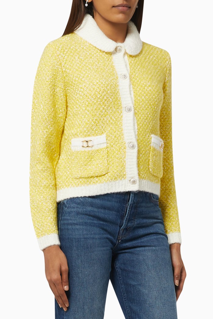 

Fancy Knit Cardigan with Horsebit Detail, Yellow