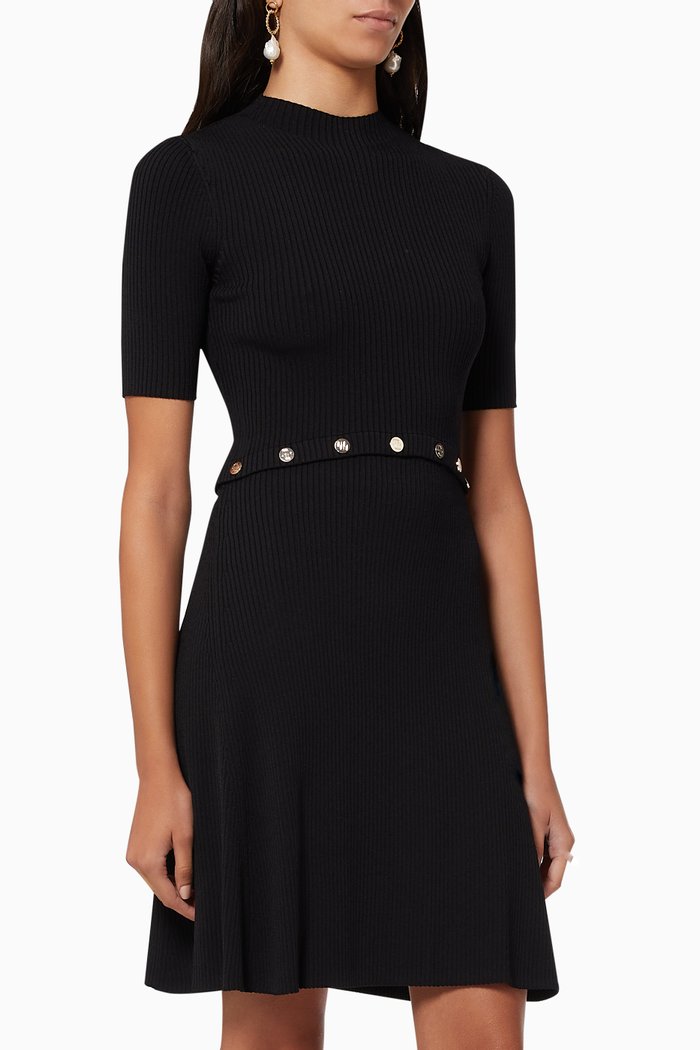 

Rosalie Ribbed Knit Dress with Buttons, Black
