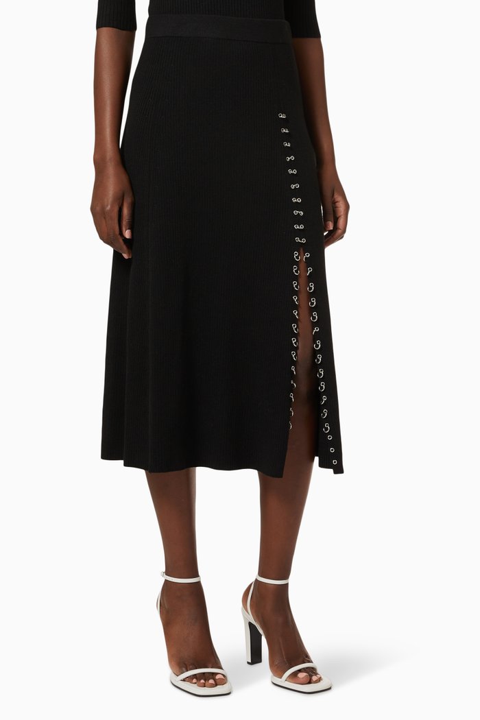 

Jupitta Knitted Slit Skirt with Piercings, Black