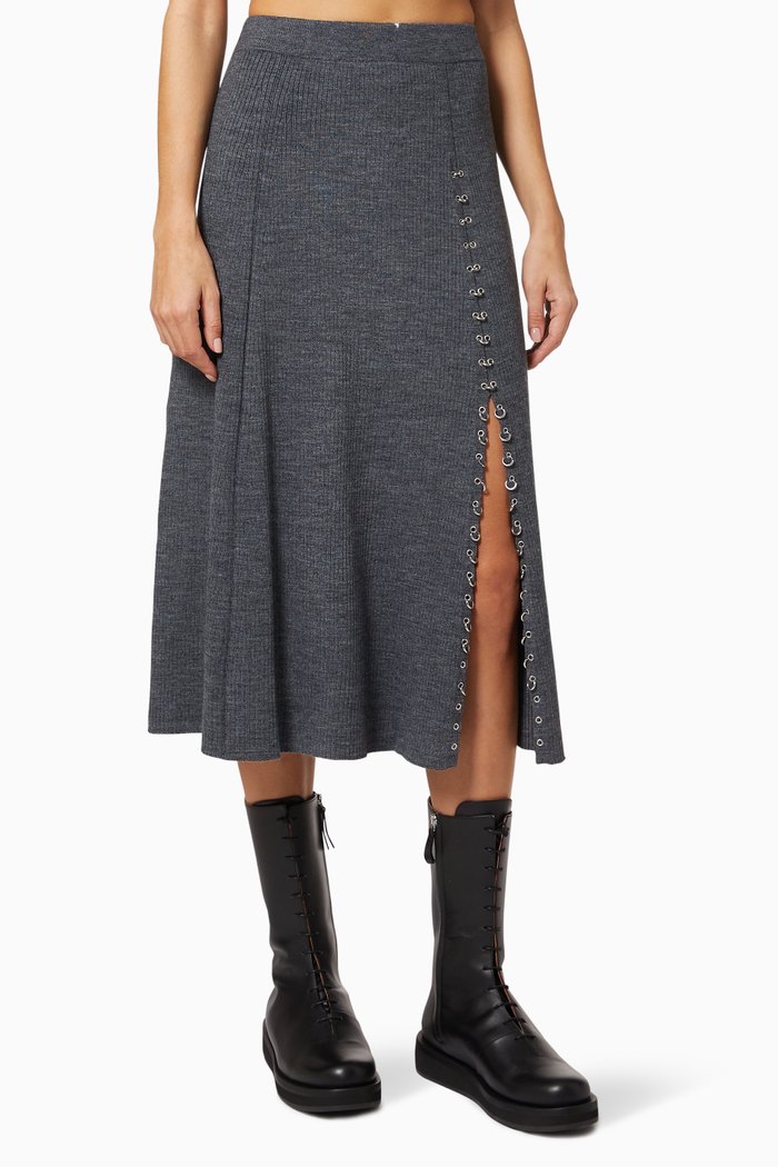

Jupitta Knitted Slit Skirt with Piercings, Grey