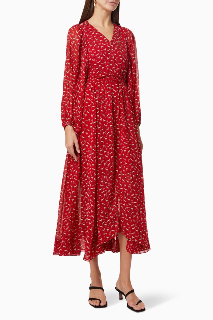 

Rombe Horse Print Dress in Muslin, Red