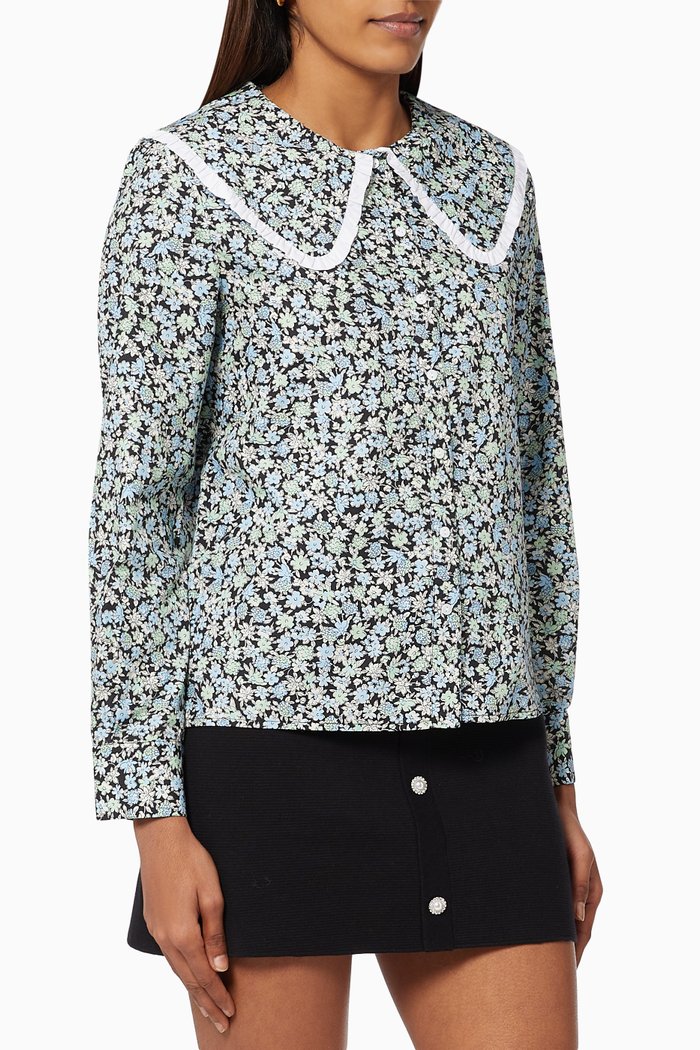 

City Printed Shirt with Large Collar in Cotton, Green