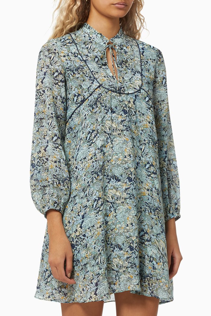 

Celadon Bouquet Print Dress in Chiffon, Green