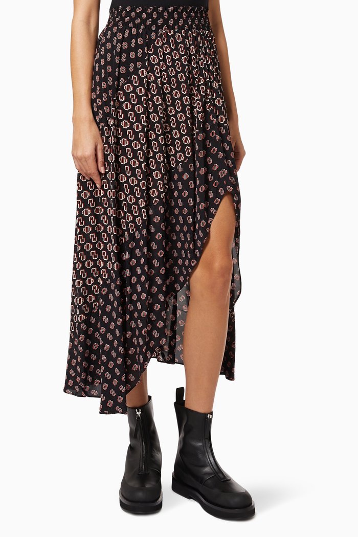 

Jariri Monogram Print Split Skirt, Black