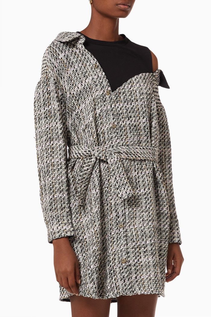 

Trompe L'oeil Shirt Dress in Tweed, Red