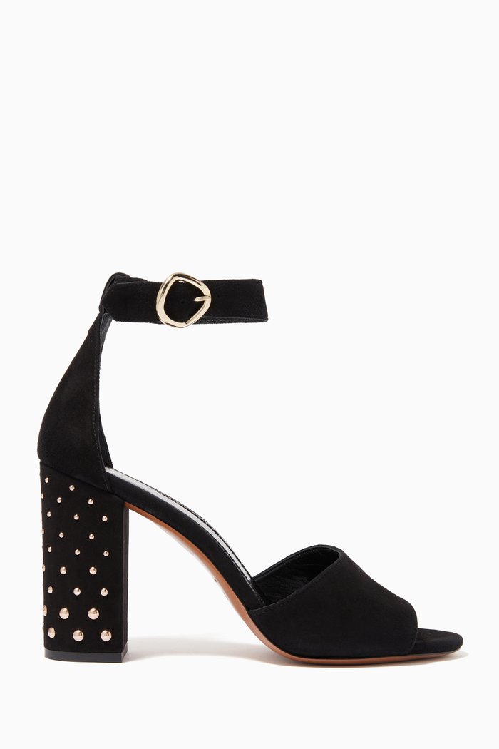 

Metal Studs Heel Sandals in Suede, Black