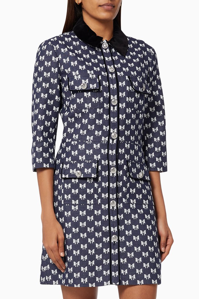 

Renatila Jacquard Dress with Bow Pattern in Cotton, Blue