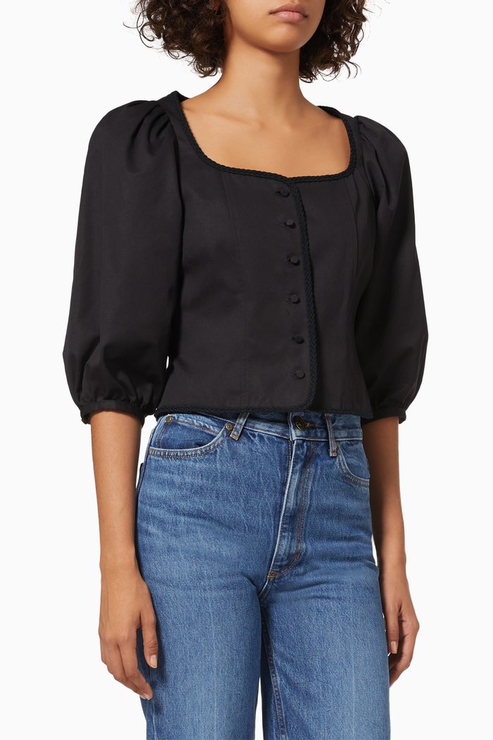 

Puff Sleeve Top in Cotton, Black