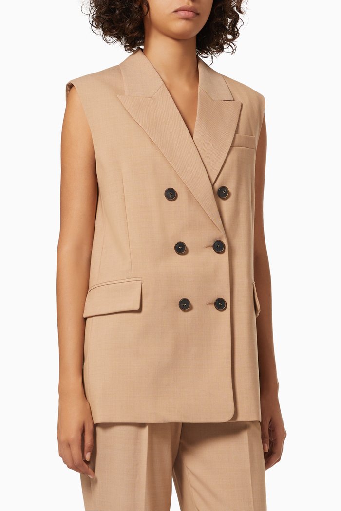 

Sleeveless Jacket in Traceable Wool, Brown