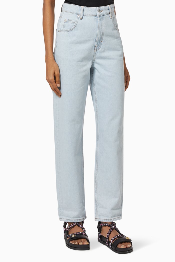 

High Waisted Mom Jeans in Cotton, Blue