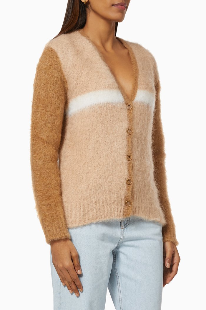 

Colour-block Cardigan in Wool, Brown