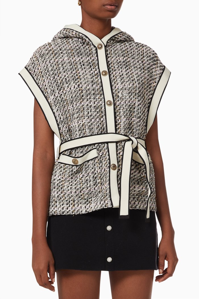 

Hooded Sleeveless Jacket in Tweed, Red