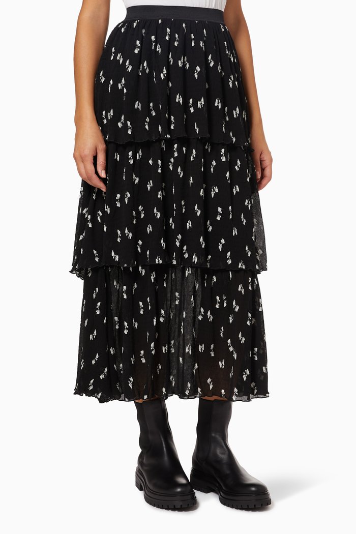

Jiona Bow Print Pleated Skirt, Black