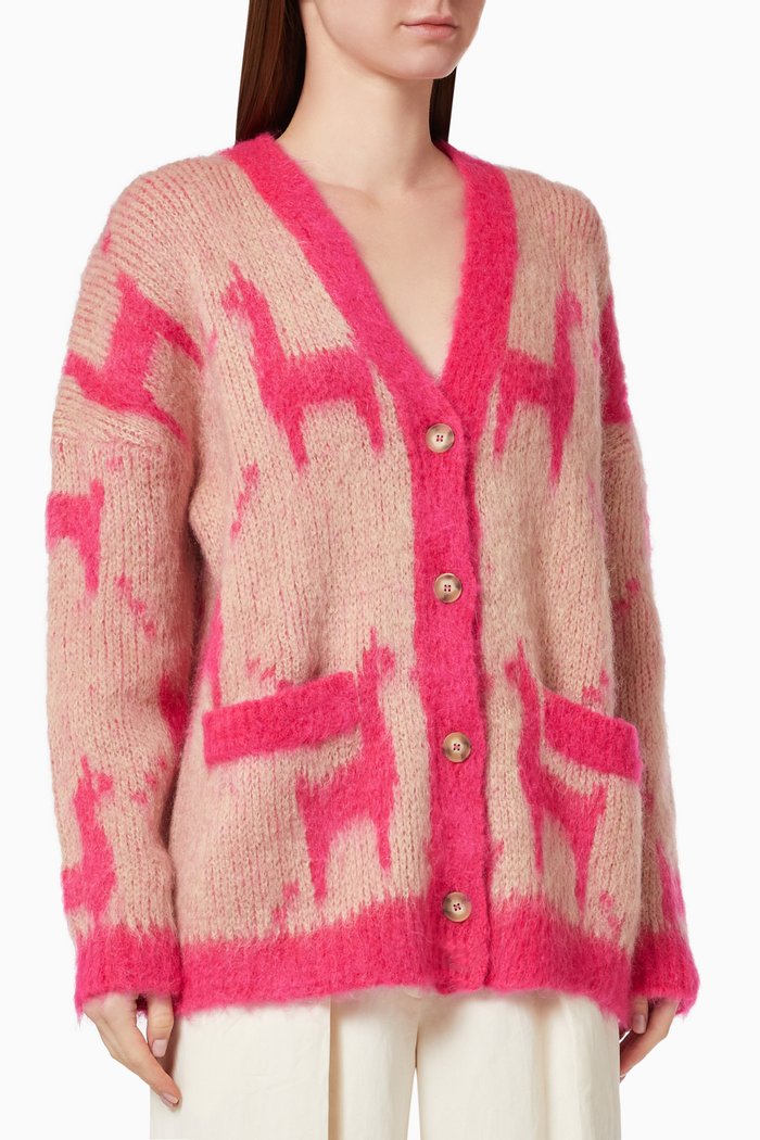 

Mylama Cardigan with Llama Pattern in Mohair, Red