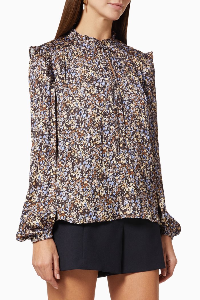 

Lianelie Floral Top in Satin, Burgundy