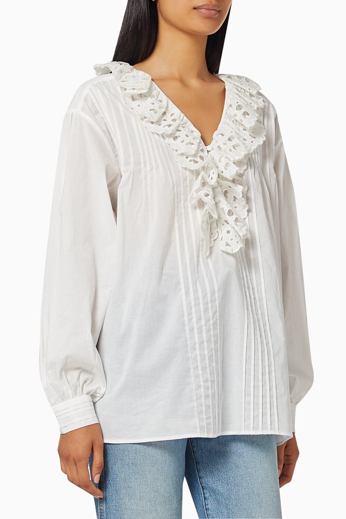 

Birdy Ruffle Top in Cotton, White
