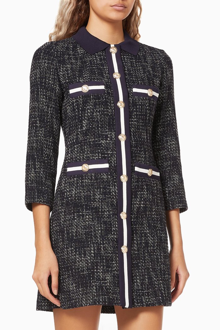 

Reniga Tweed-style Mini Dress with Contrasting Bands, Green