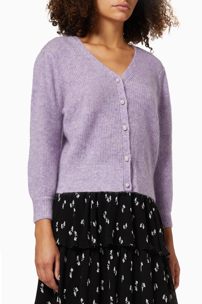 

Mista Pearl Buttons Cardigan in Mohair, Purple