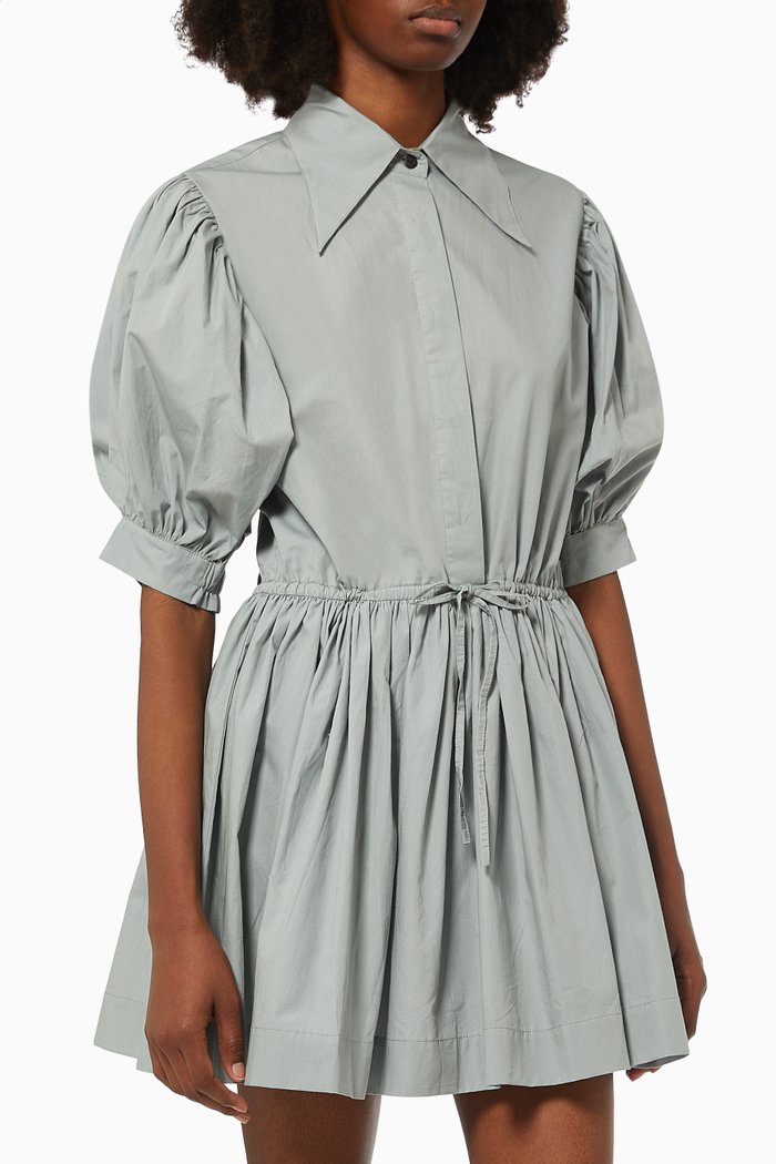 

Puff Sleeve Mini Dress in Cotton, Blue