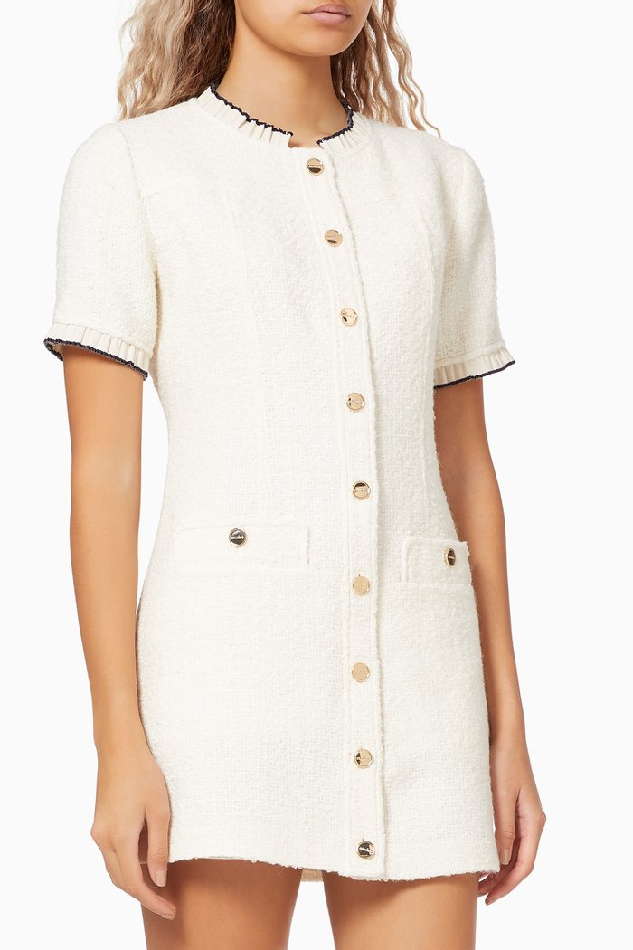 Buttoned Mini Dress in Tweed, White