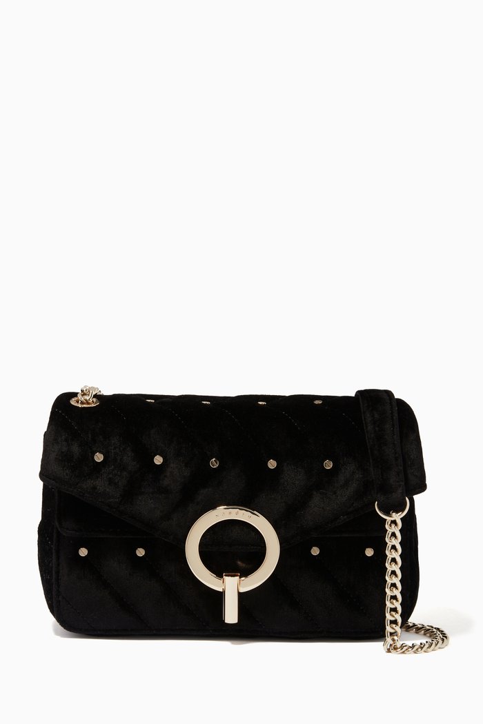 

Yza Shoulder Bag with Studs in Velvet, Black