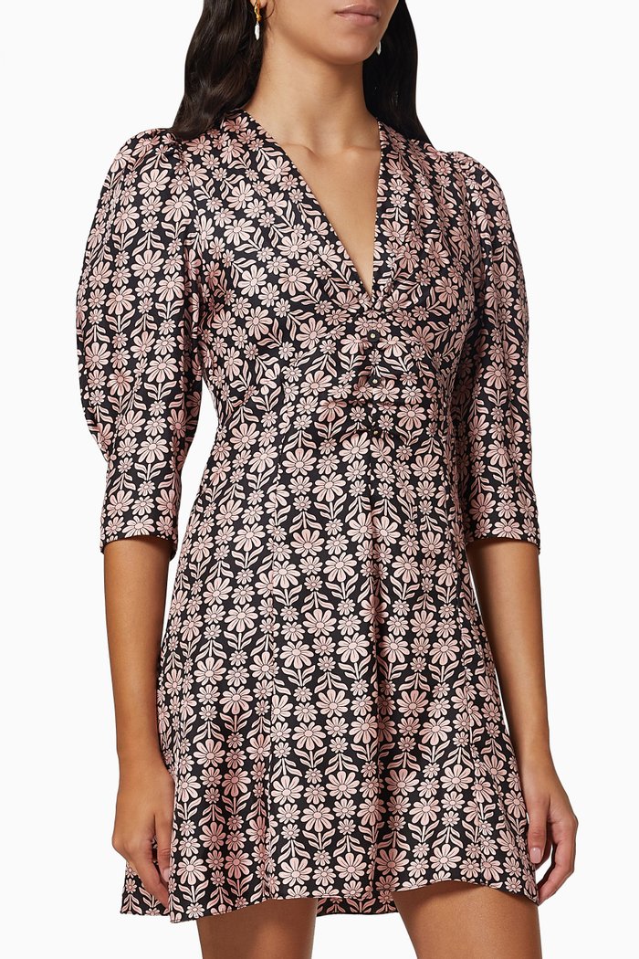 

Mini Dress in Floral Silk, Black