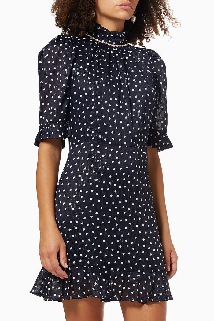 

Mini Dress with Jewels in Polka Dot Crepe, Blue