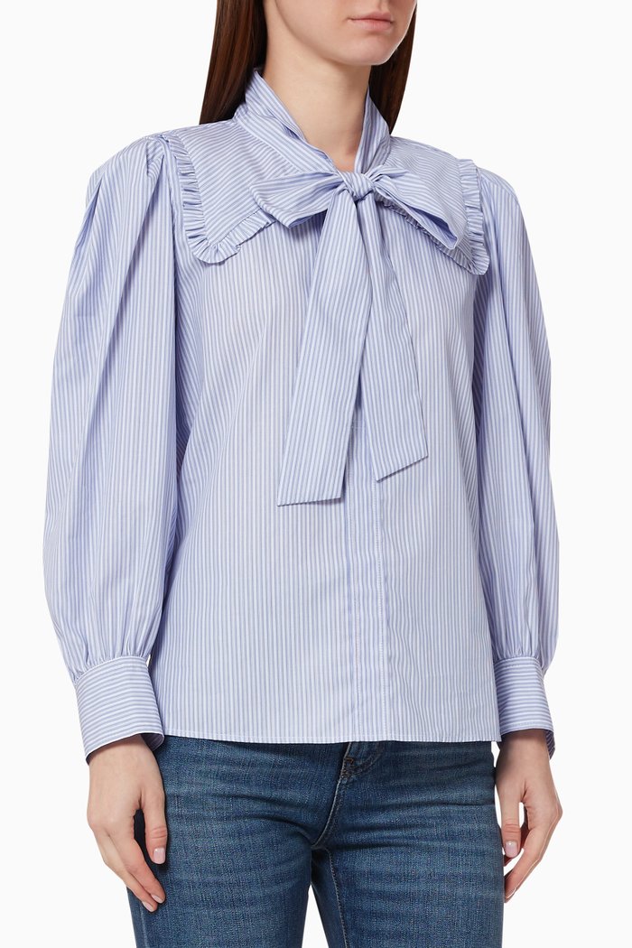 Nancy Bow Shirt in Cotton Poplin, Blue