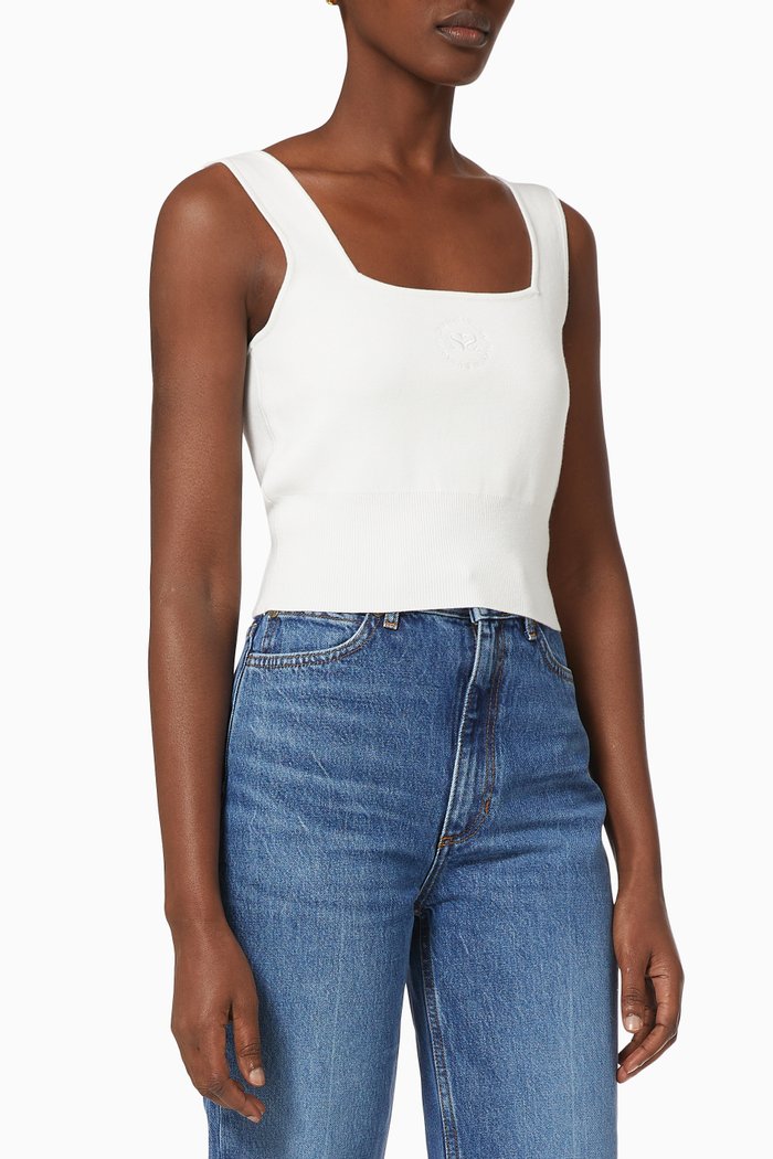 

Logo Embroidered Crop Top in Cotton Knit, White