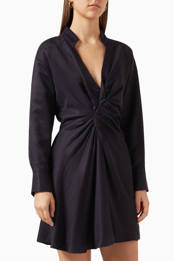 

Twisted Shirt Dress in Viscose Linen, Blue