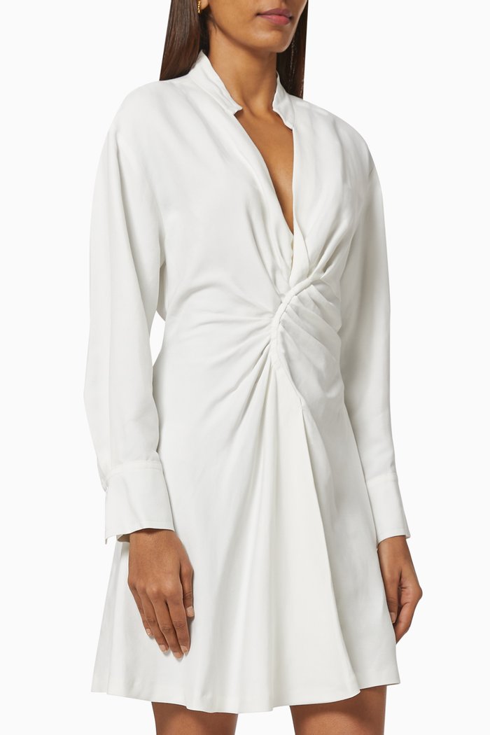 Twisted Shirt Dress in Viscose Linen, White