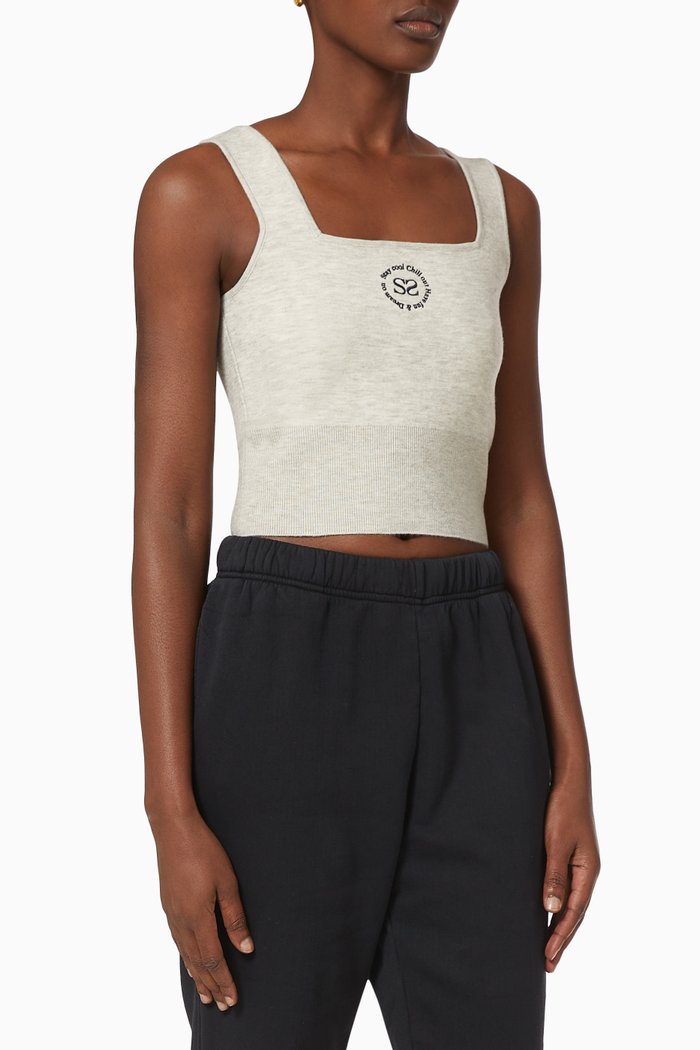 

Logo Embroidered Crop Top in Cotton Knit, Grey