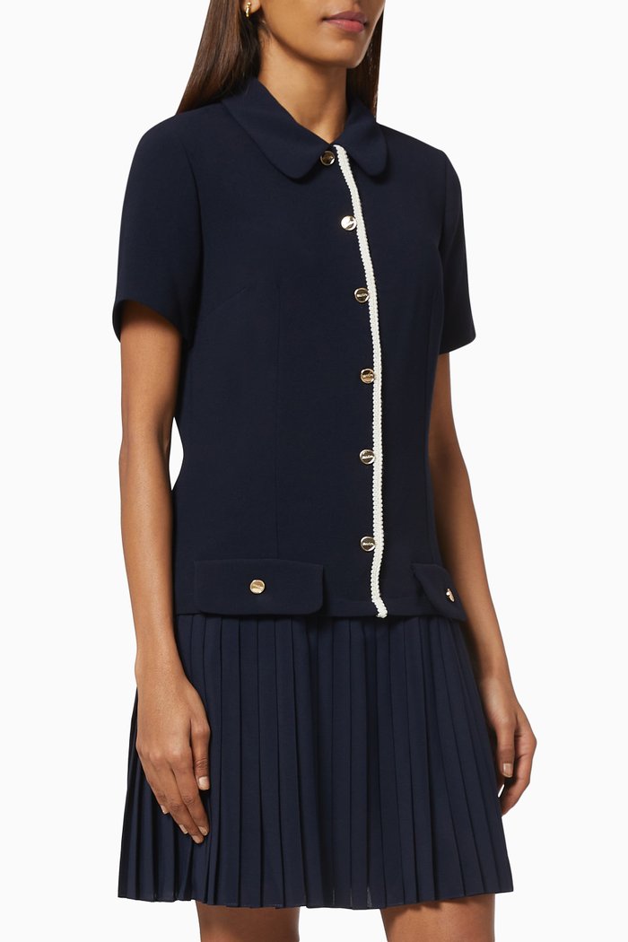 

Pleated Skirt Mini Dress in Mixed Material, Blue