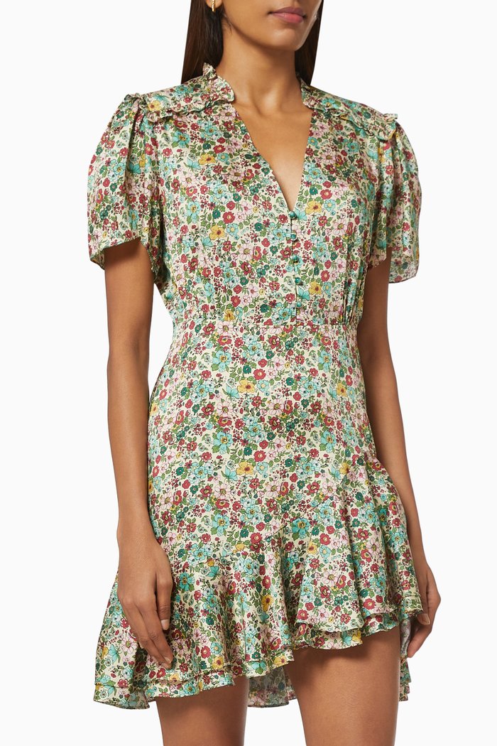 

Printed Mini Dress in Viscose Silk, Green
