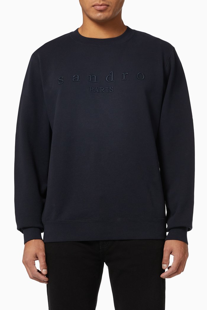 

Logo Embroidery Sweatshirt in Cotton Fleece, Blue