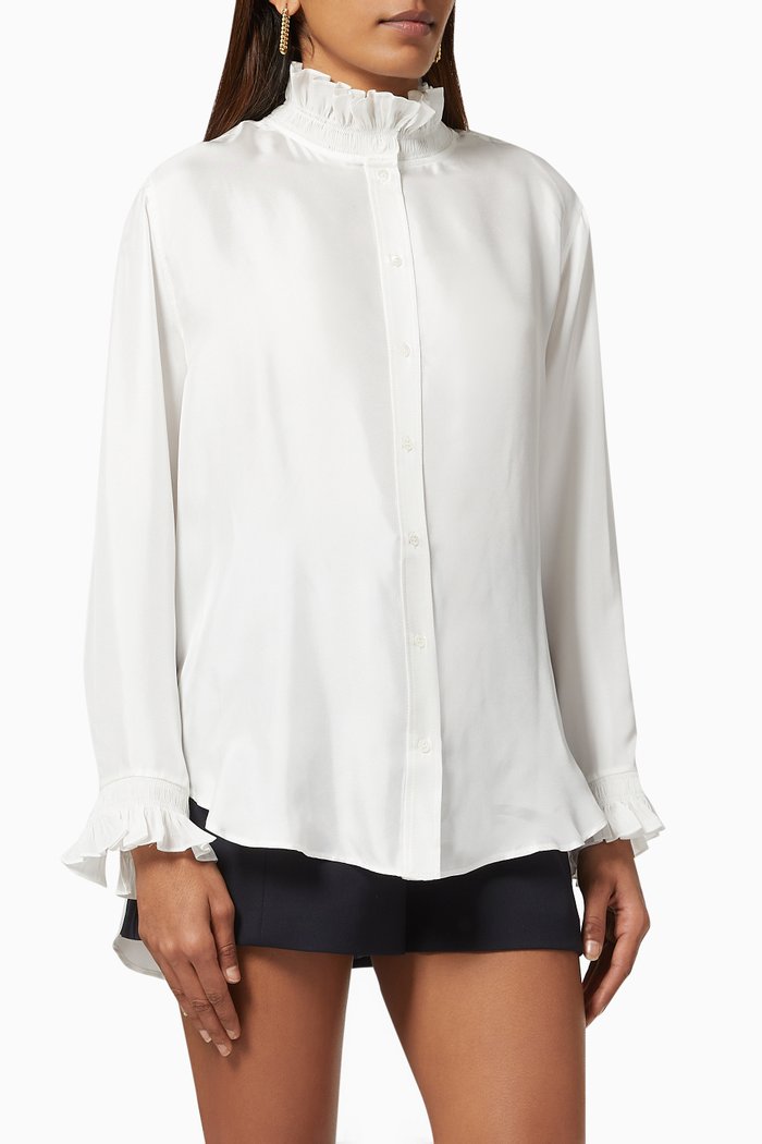 

Gathered Collar Shirt in Silk, White