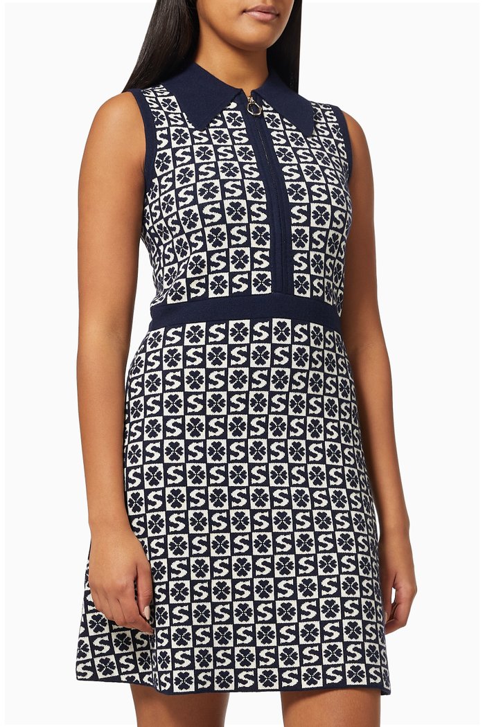 A-line Polo Dress in Jacquard Knit, Blue