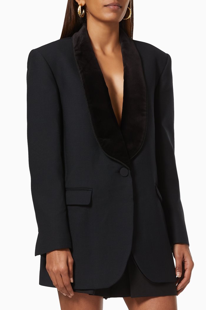 

Gemma Shawl Collar Blazer in Wool Blend, Black