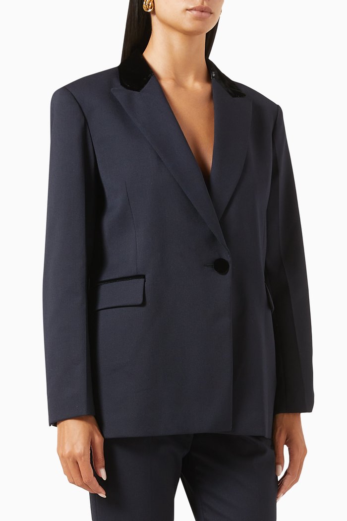 

Tailored Jacket in Wool Crepe, Blue