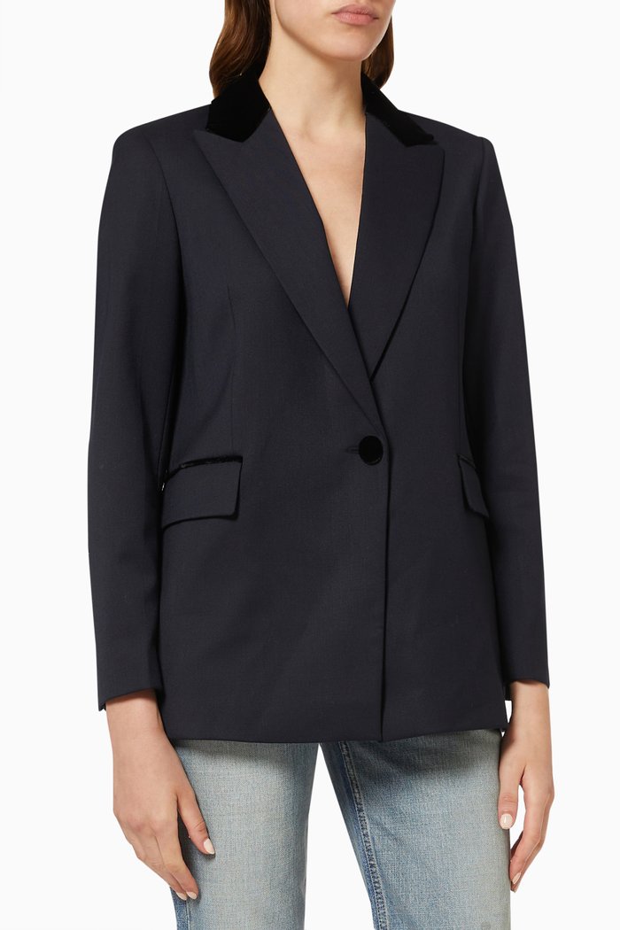 Tailored Jacket in Wool Crepe, Blue