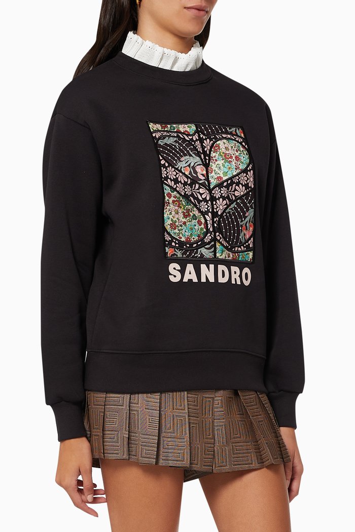 

Ruffled Neck Sweatshirt in Cotton Fleece, Black