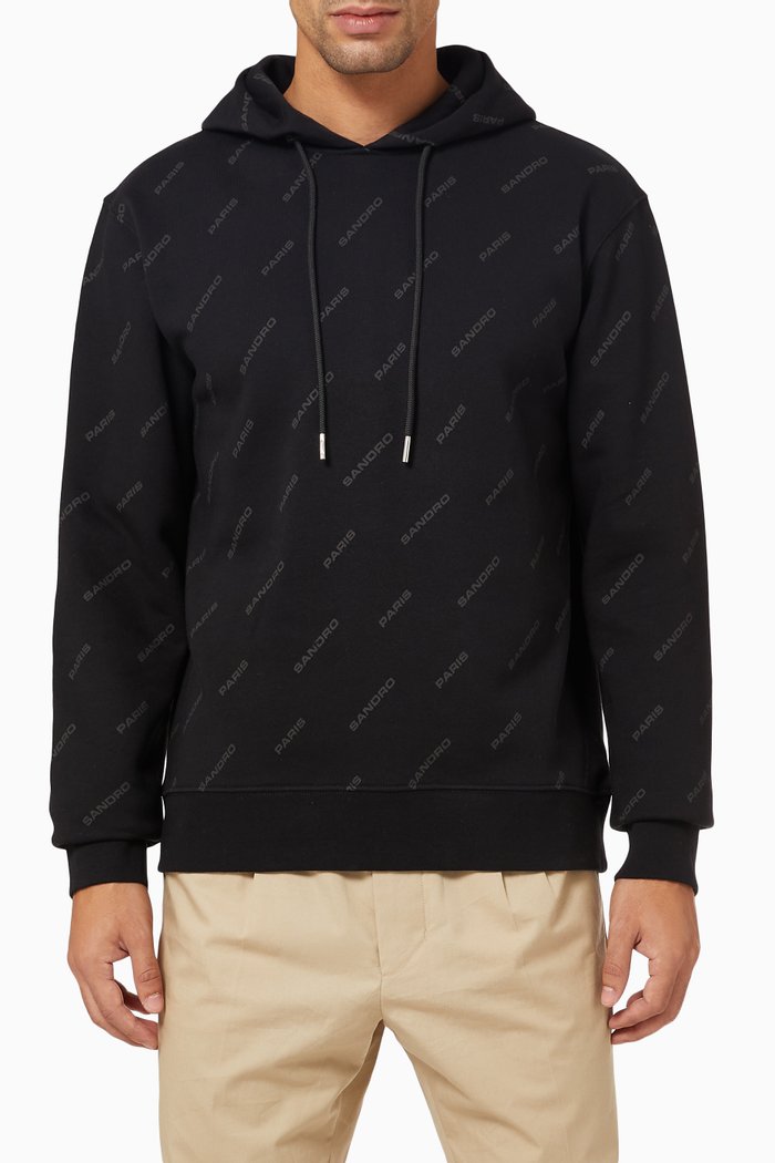 

Diagonal Logo Hoodie in Cotton Fleece, Black