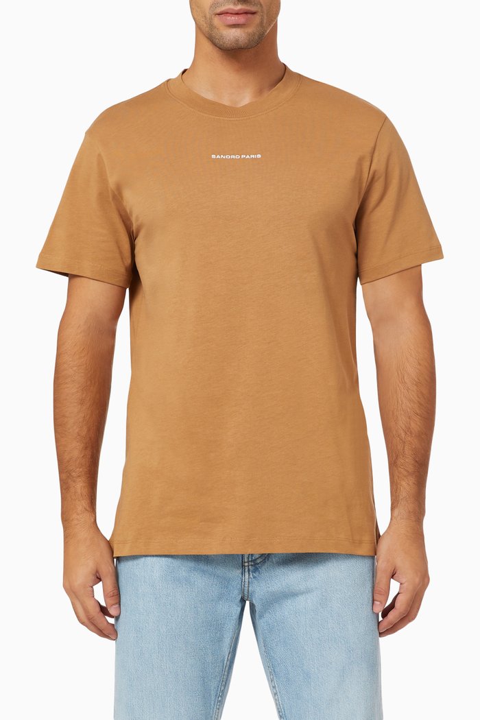 

Logo Embroidery T-shit in Cotton, Brown