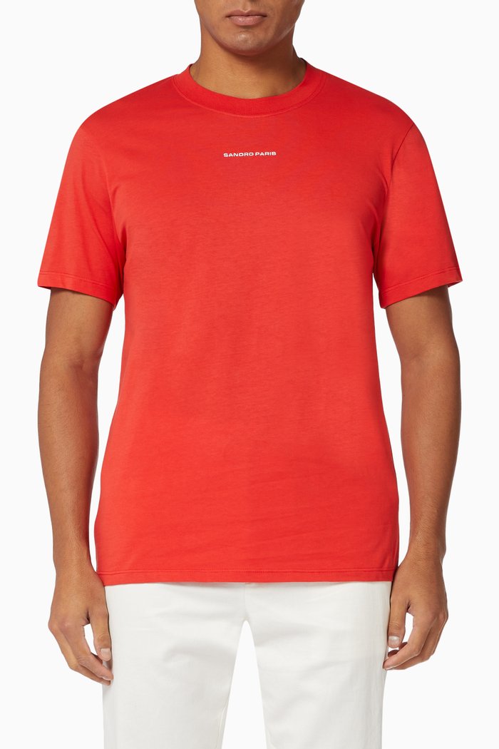 Logo Embroidery T-shirt in Organic Cotton, Red