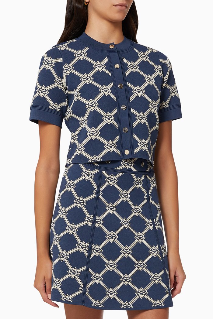 

Cropped Cardigan in Double S Jacquard Knit, Blue