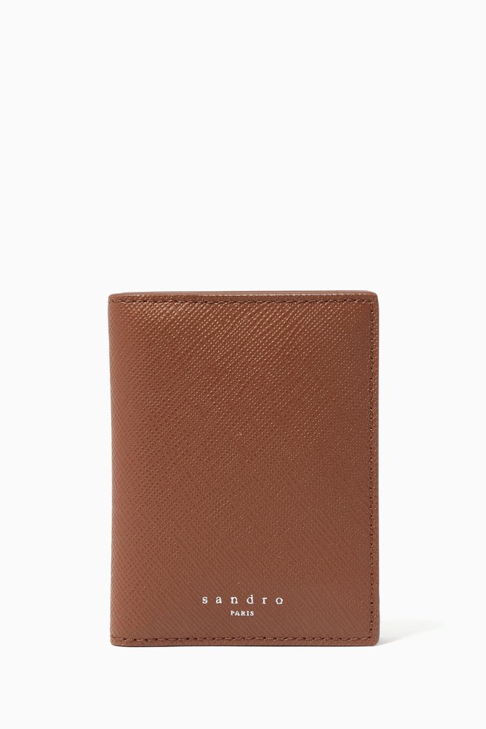 Flap Wallet in Saffiano Leather, Brown