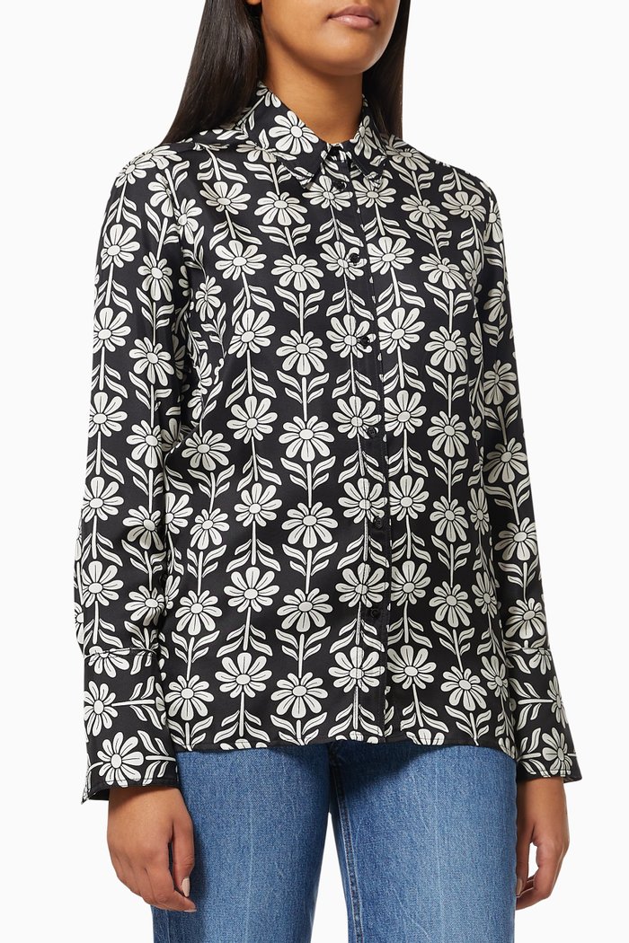 

Floaty Shirt in Printed Silk, Black